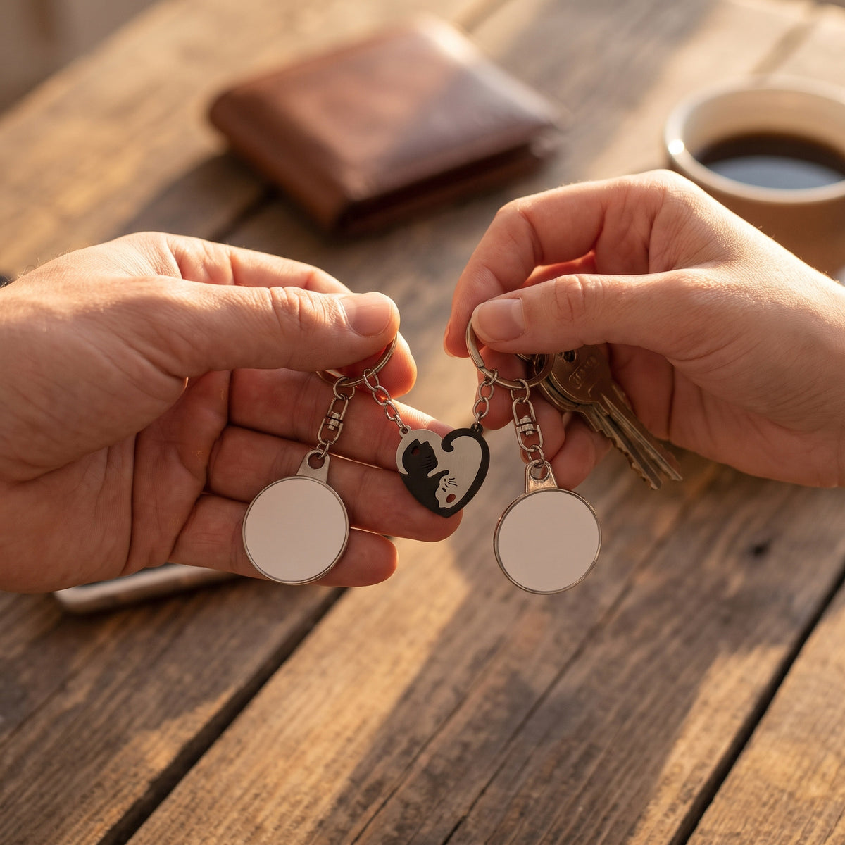 Set of 2 sublimation compatible metal keychains Couple Hugging Kittens