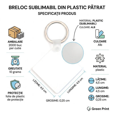 Breloc sublimabil din plastic patrat SW650102 - Green Print