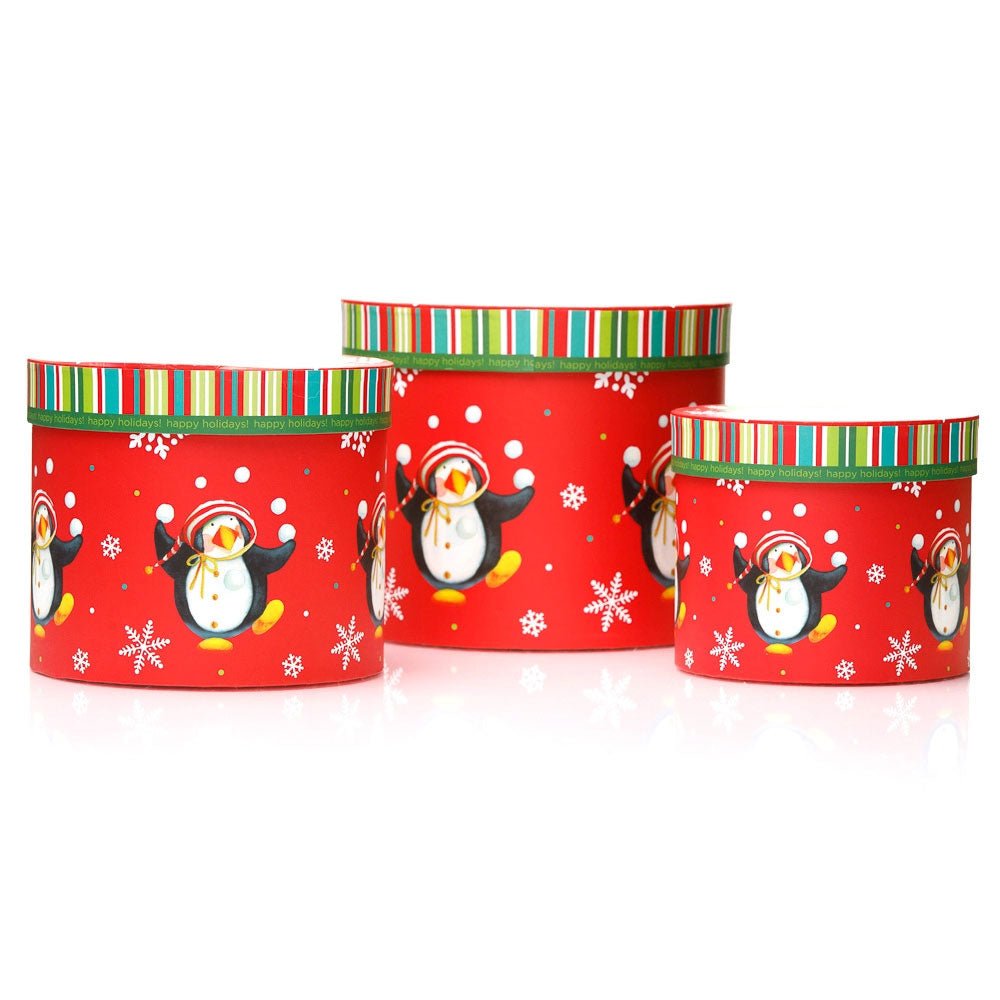 Cutii rotunde Craciun model pinguini - set 3 buc CUH-W7825 - Green Print