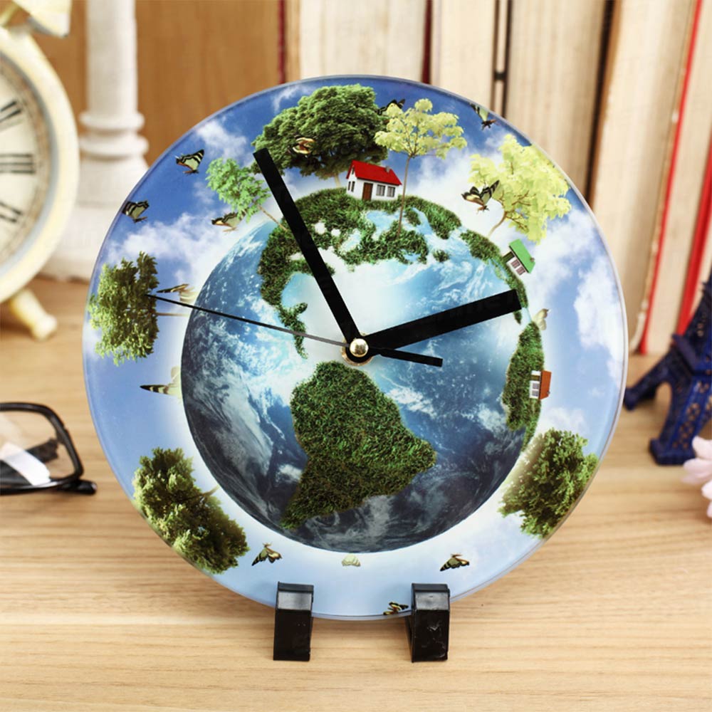 Ceas sticla sublimare rotund 18cm CSr18 - Green Print