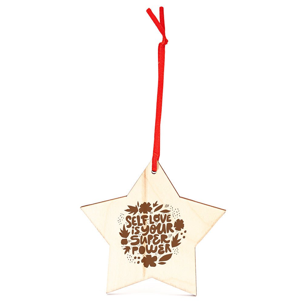 Ornament de brad din lemn cu snur rosu STEA XM1305S1511 - Green Print