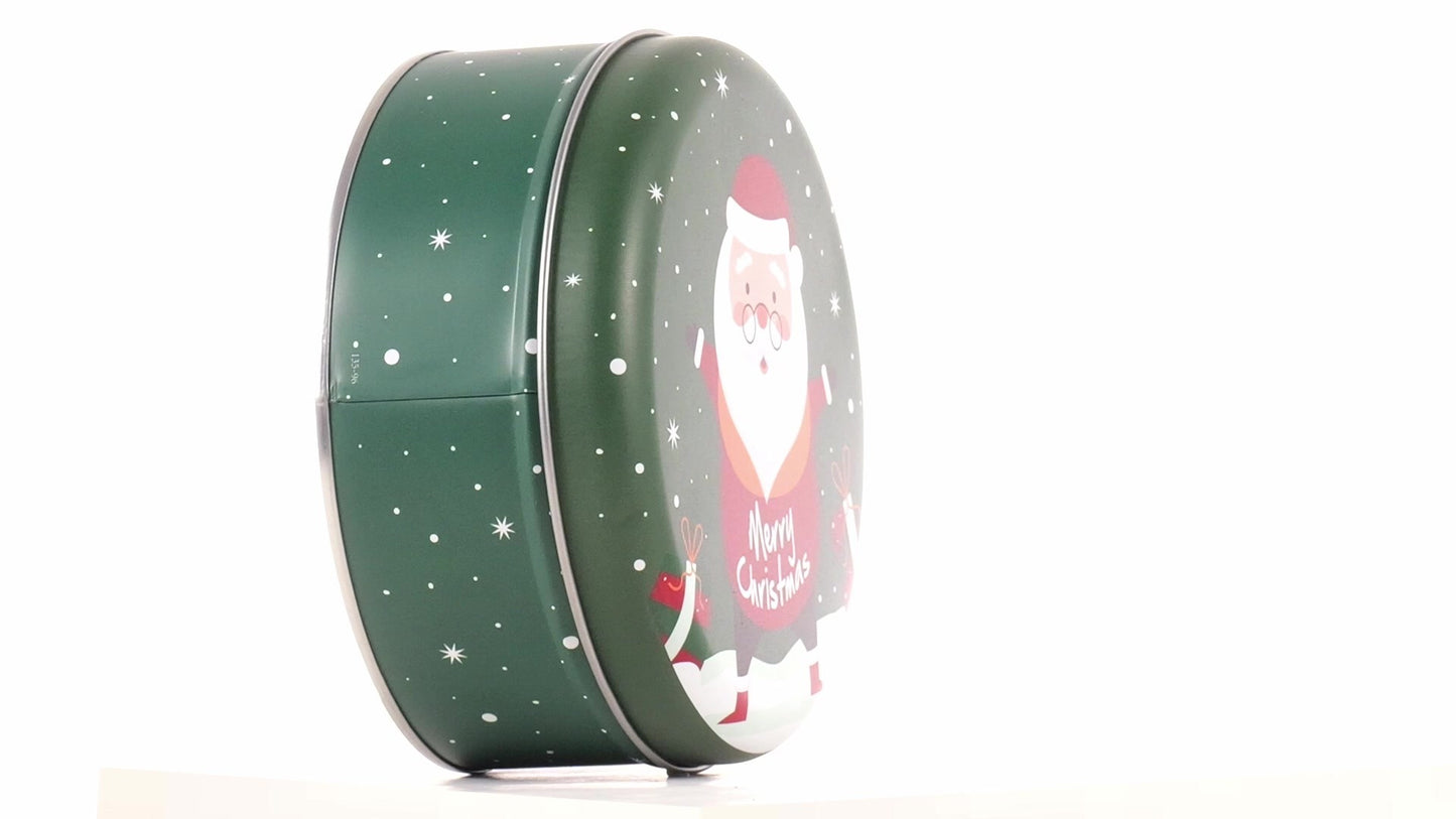 Cutie metalica rotunda verde cu model Mos Craciun XM724624 - Green Print