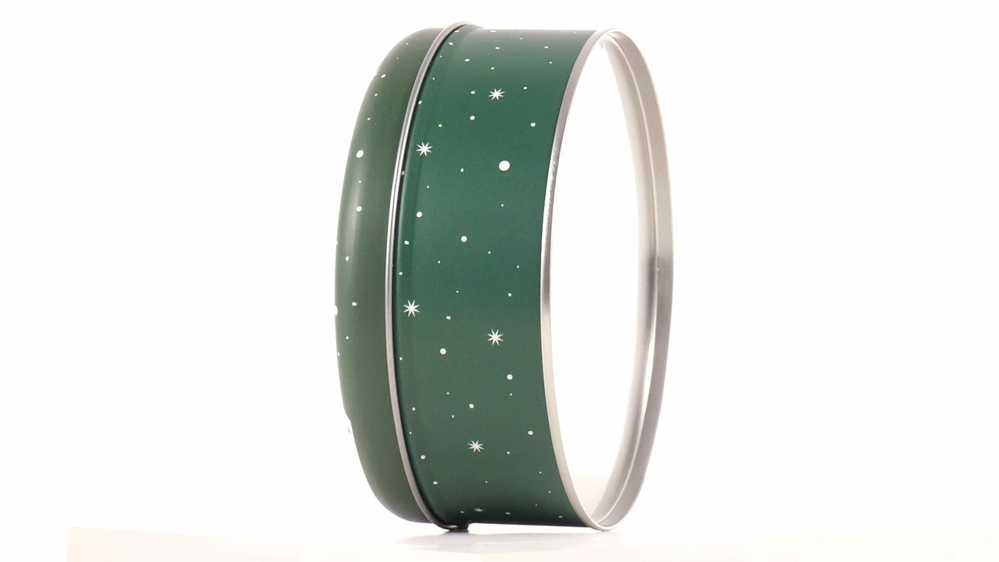 Cutie metalica rotunda verde cu model Mos Craciun XM724624 - Green Print