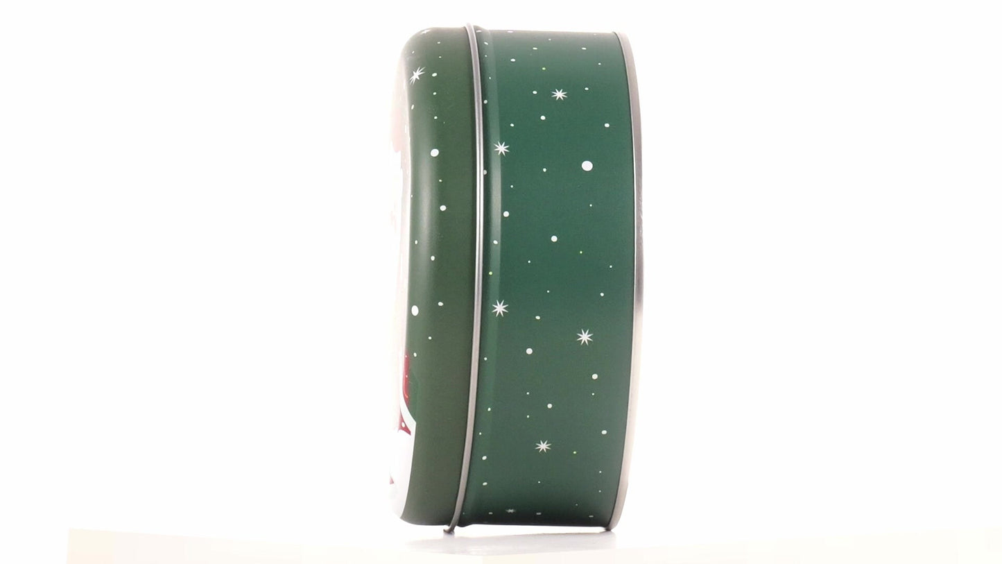Cutie metalica rotunda verde cu model Mos Craciun XM724624 - Green Print