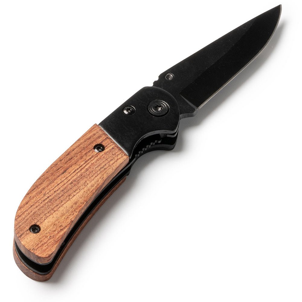 Briceag negru cu maner de lemn gravabil GOLIAT NA3990S129 - Green Print