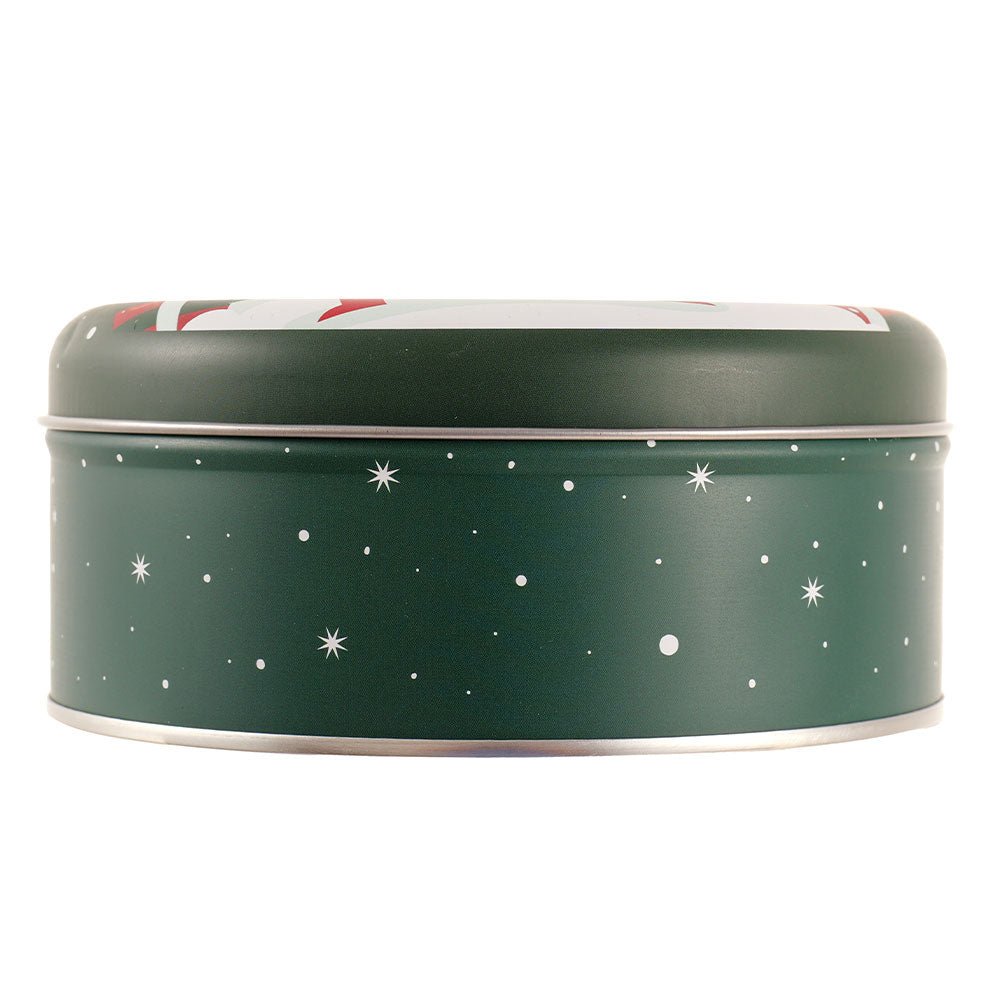 Cutie metalica rotunda verde cu model Mos Craciun XM724624 - Green Print