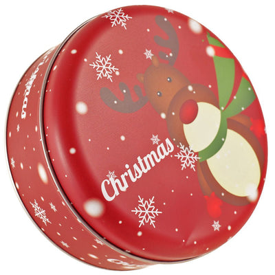 Cutie metalica rotunda rosie cu model ren de Craciun XM724789 - Green Print