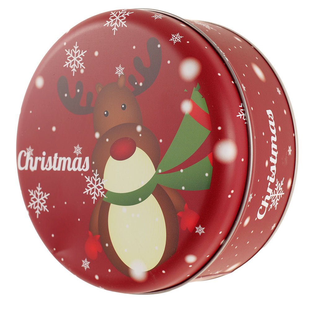 Cutie metalica rotunda rosie cu model ren de Craciun XM724789 - Green Print