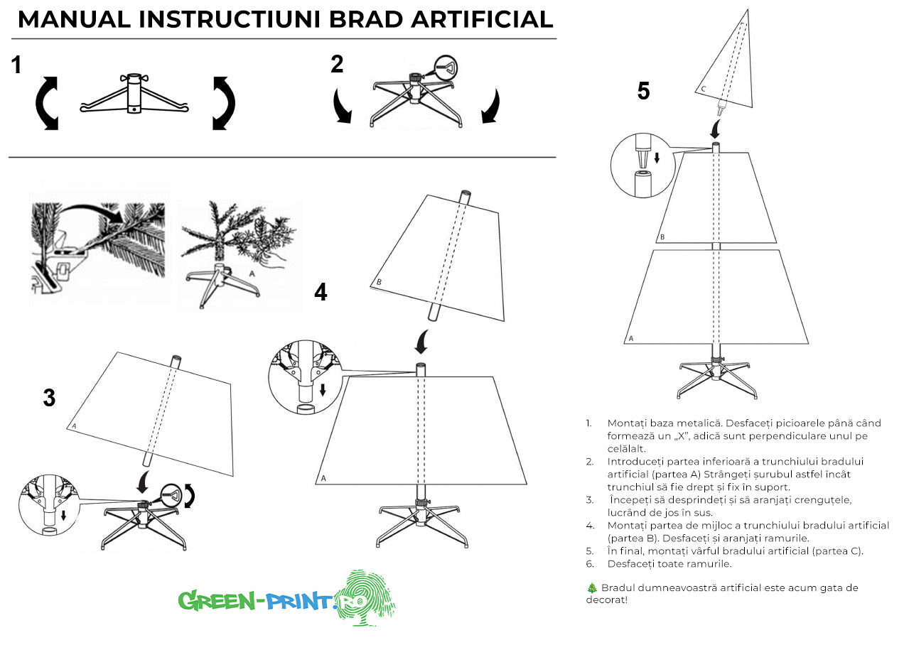 Brad artificial realistic Craciun cu suport metalic - Molid BX001500 - Green Print