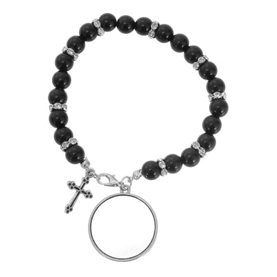 Bratara cu margele negre si cruciulita - sublimabila SL105019 - Green Print