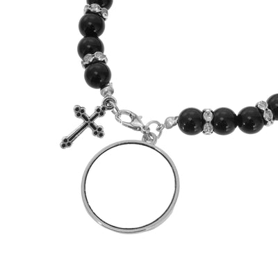 Bratara cu margele negre si cruciulita - sublimabila SL105019 - Green Print