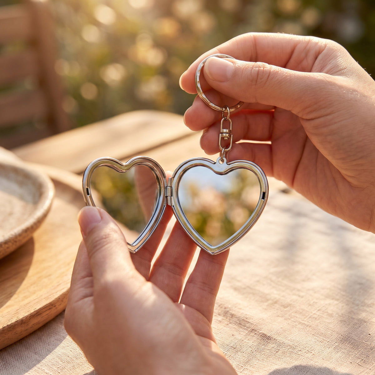 Metal pocket mirror keychain Sublimation - HEART-SHAPED