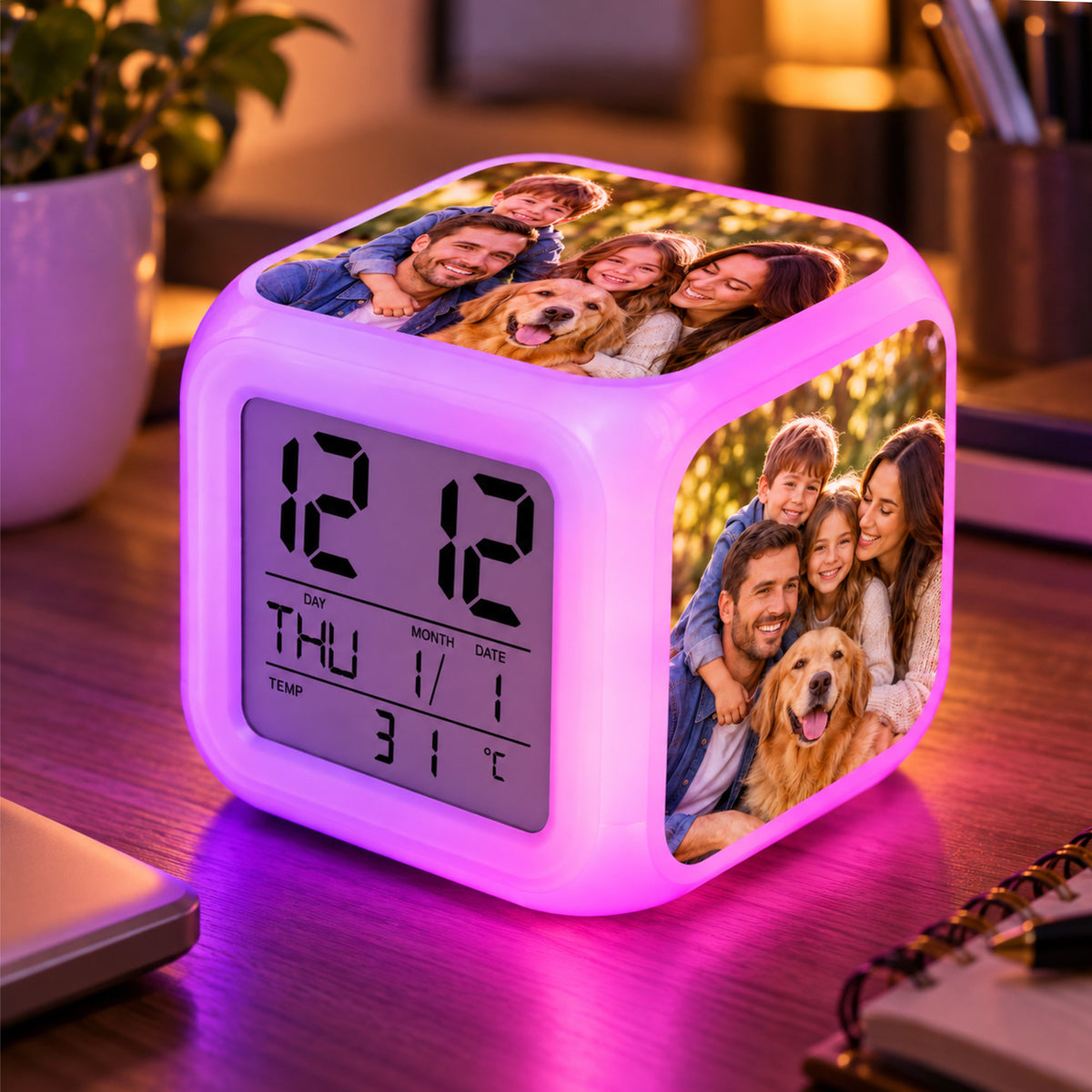 Sublimation digitális óra ébresztővel és éjszakai fénnyel - KOCKA