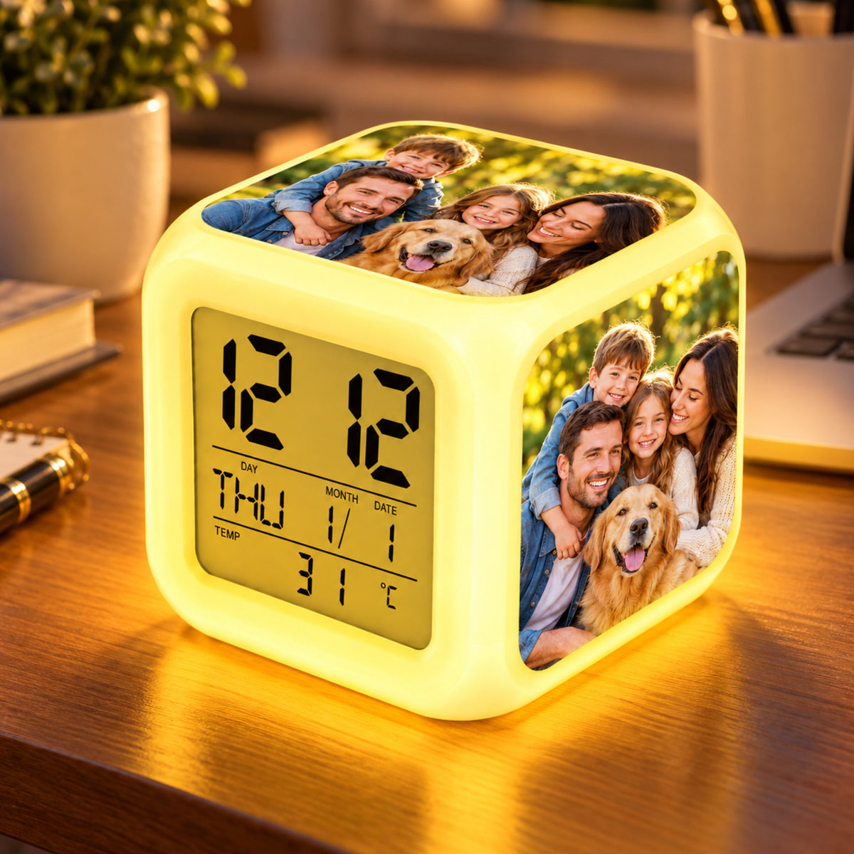 Sublimation digitális óra ébresztővel és éjszakai fénnyel - KOCKA