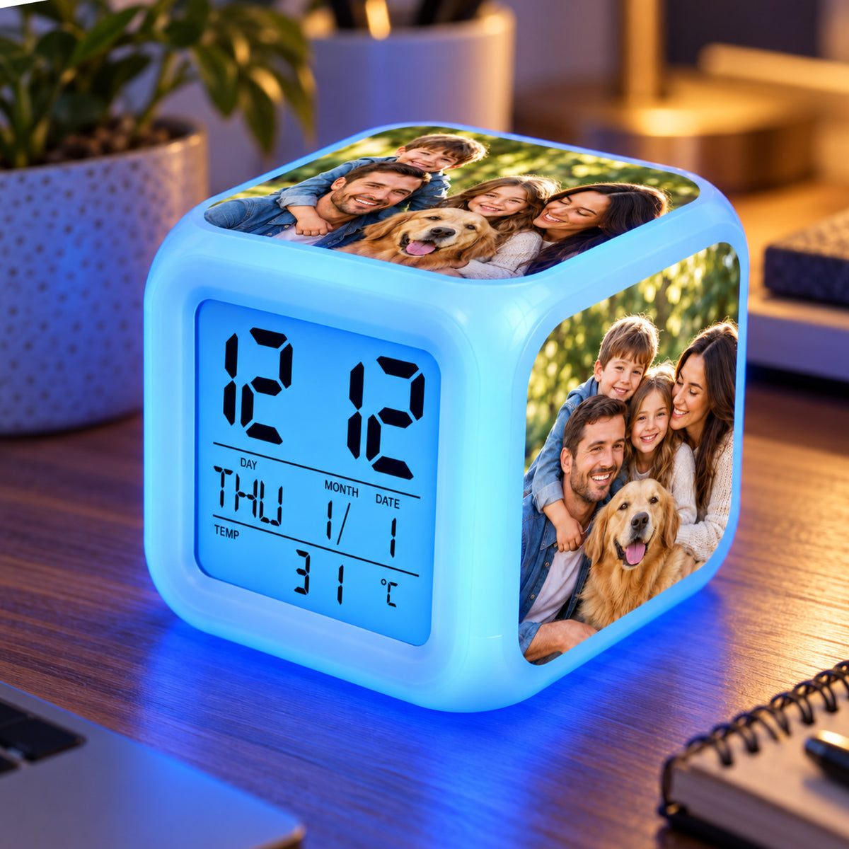 Sublimation digitális óra ébresztővel és éjszakai fénnyel - KOCKA