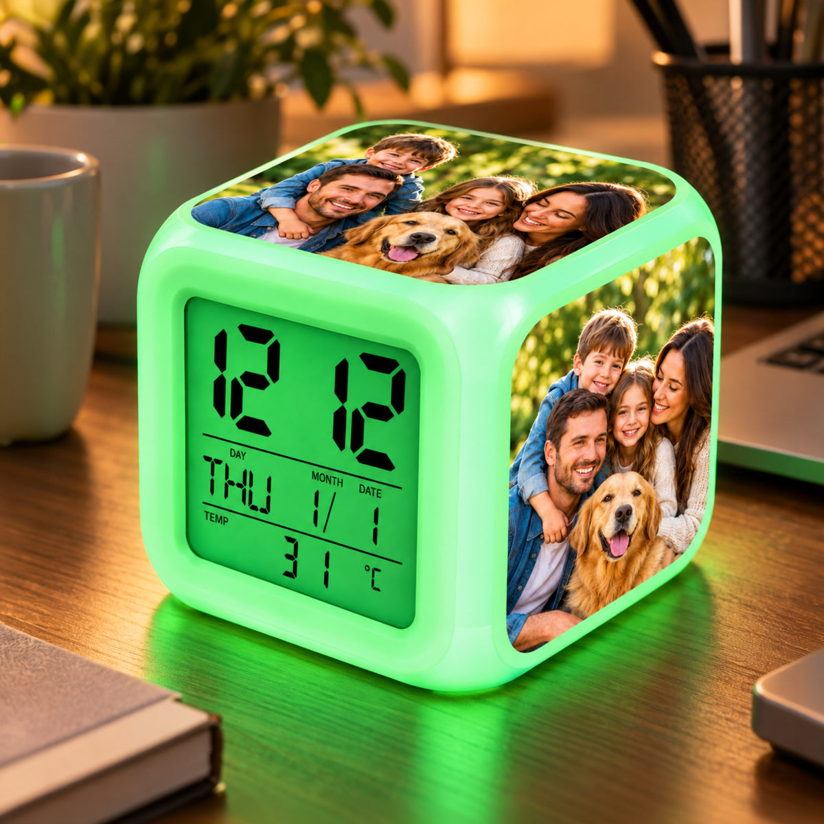 Sublimation digitális óra ébresztővel és éjszakai fénnyel - KOCKA