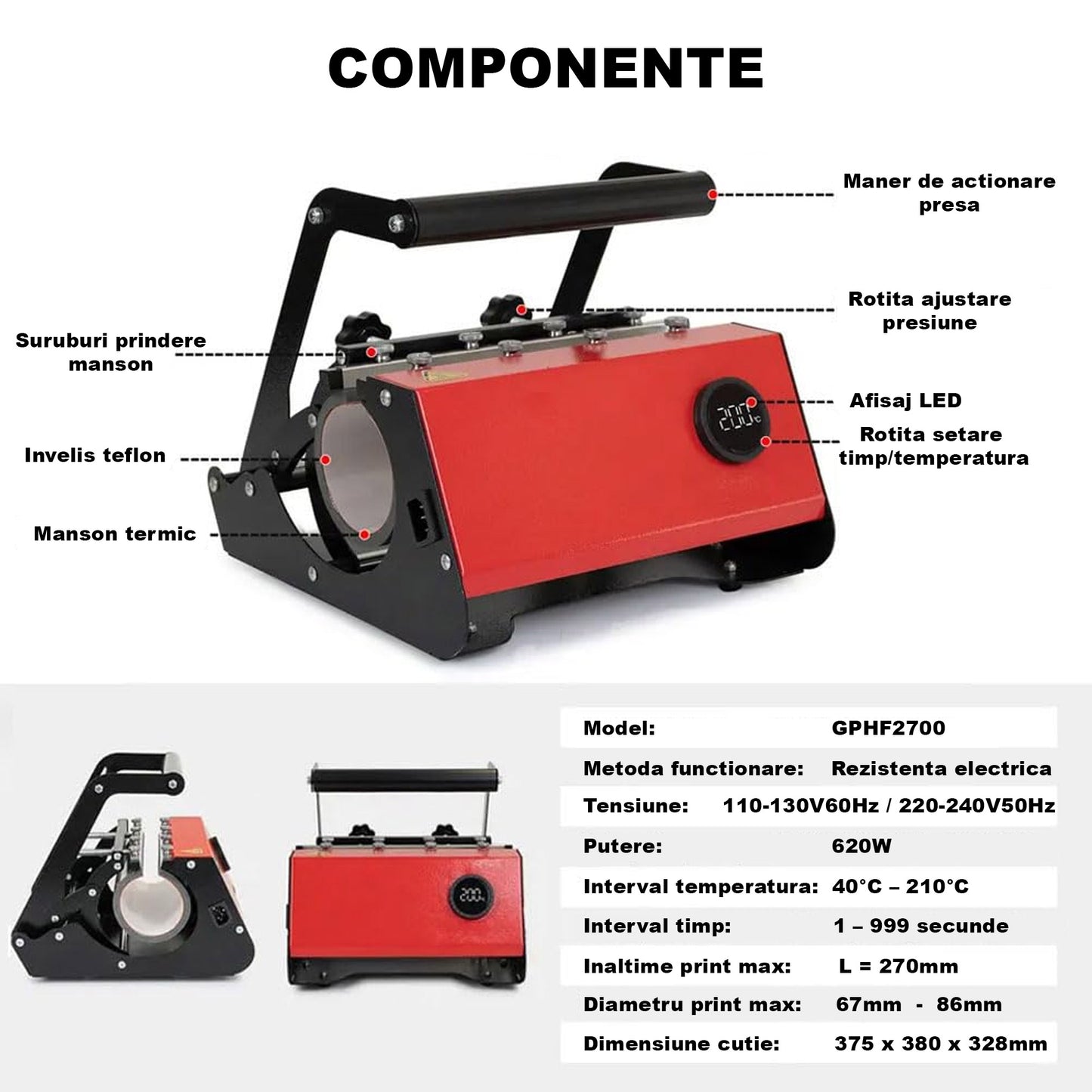 Presa termica FreeSub cu manson inalt (2 cani / bidoane) GPHF2700 - Green Print