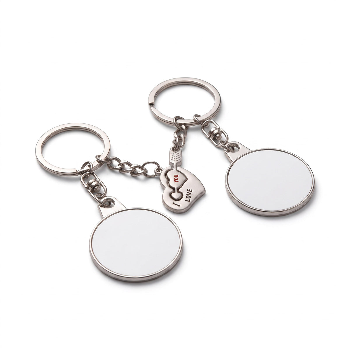 Set of 2 sublimation compatible metal keychains Couple Key to the Heart