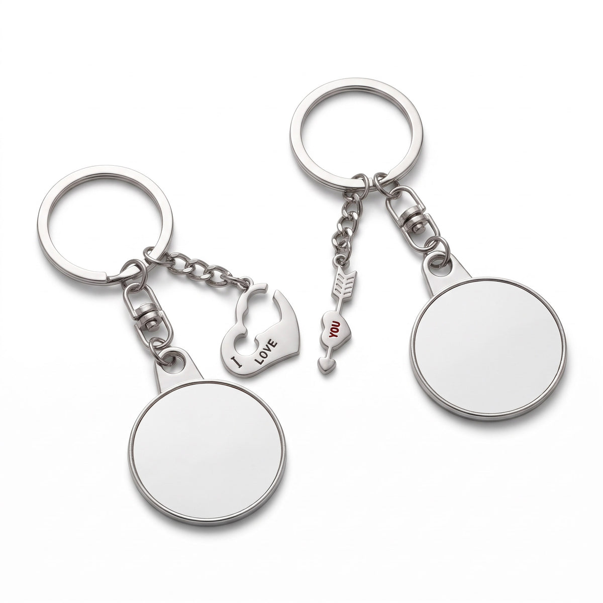 Set of 2 sublimation compatible metal keychains Couple Key to the Heart