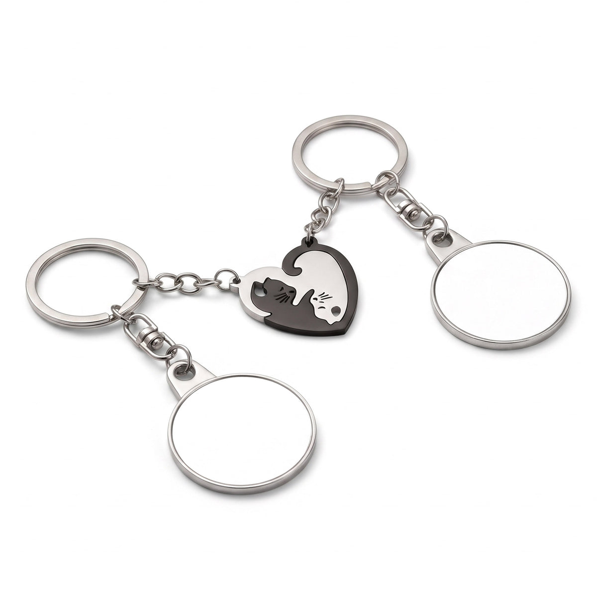 Set of 2 sublimation compatible metal keychains Couple Hugging Kittens