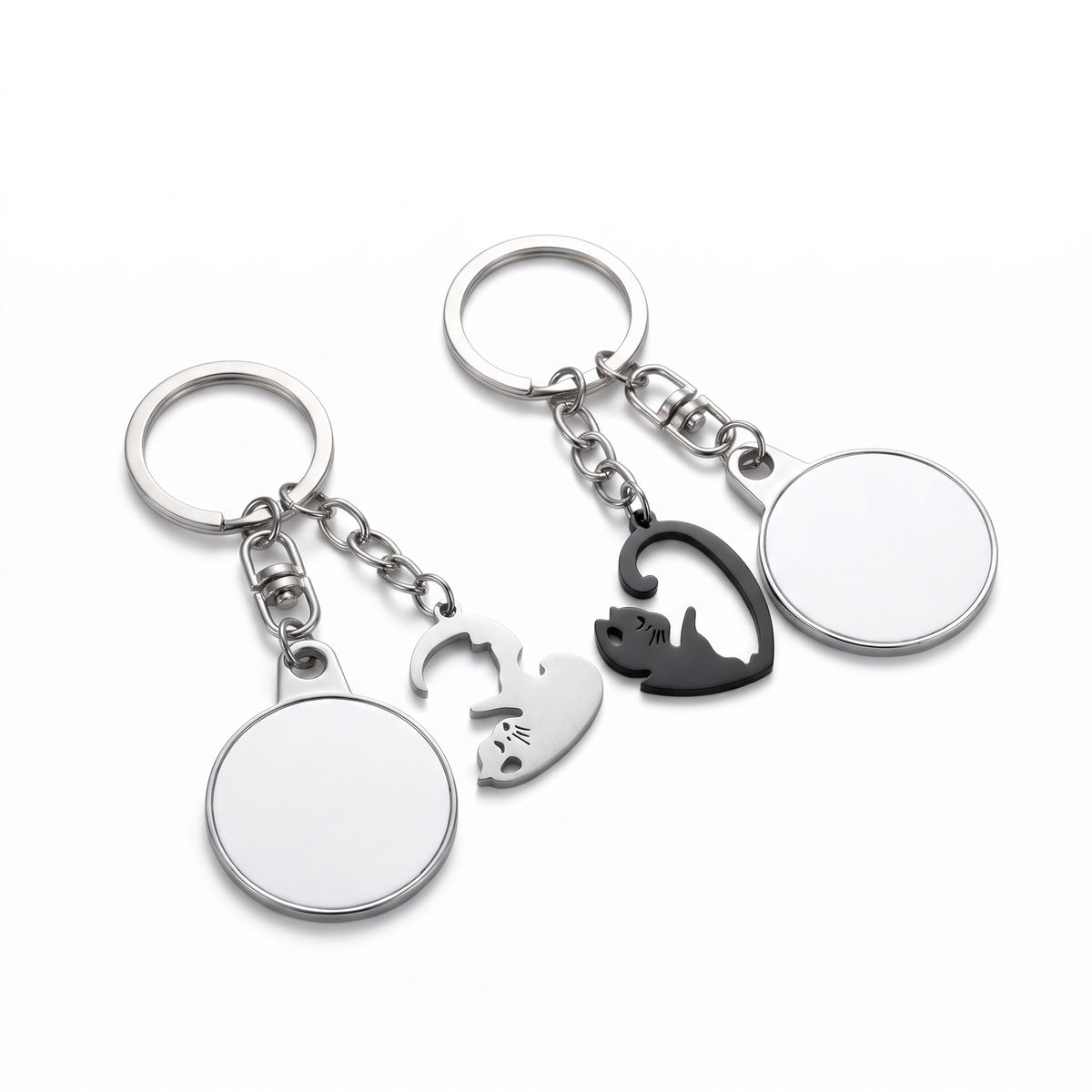 Set of 2 sublimation compatible metal keychains Couple Hugging Kittens