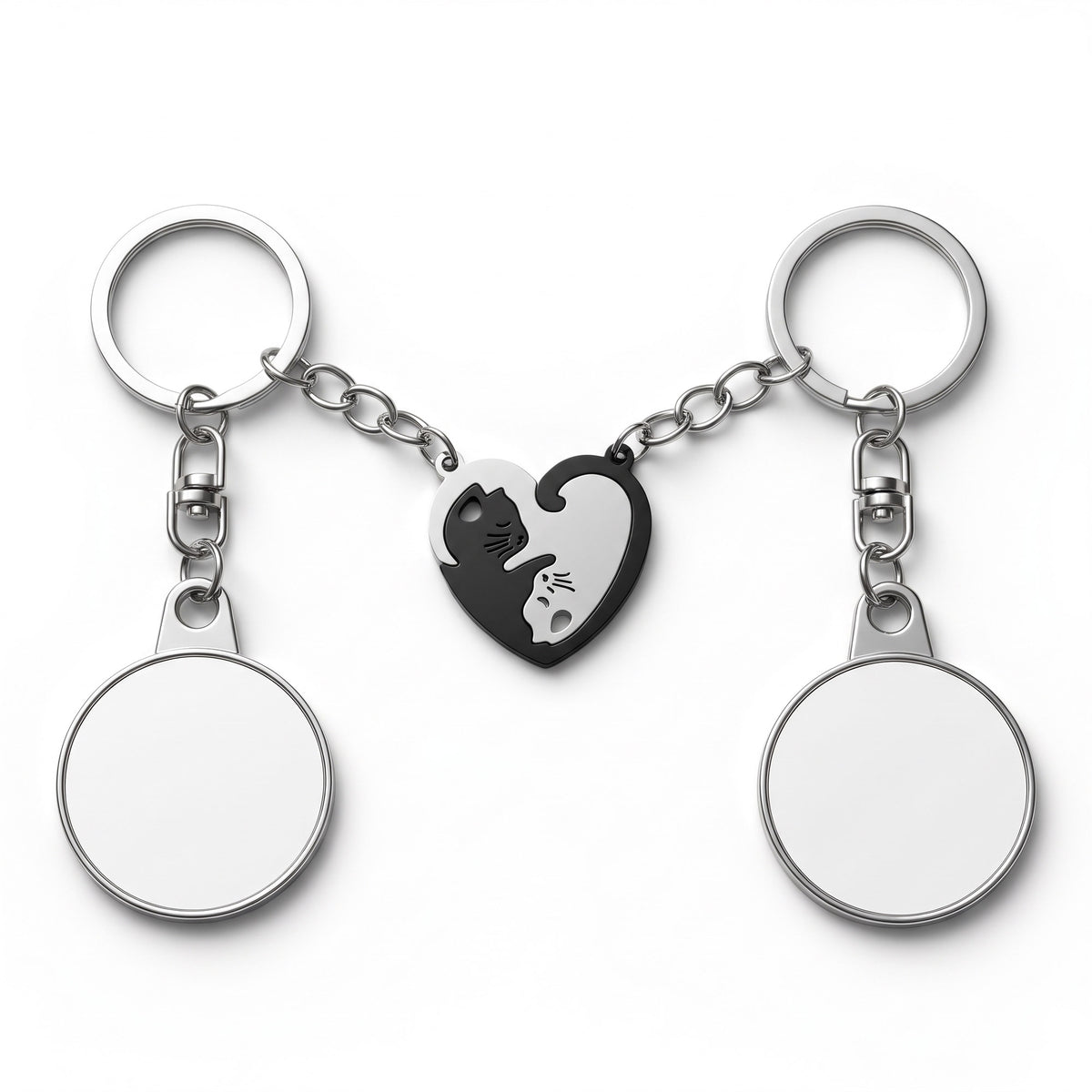 Set of 2 sublimation compatible metal keychains Couple Hugging Kittens