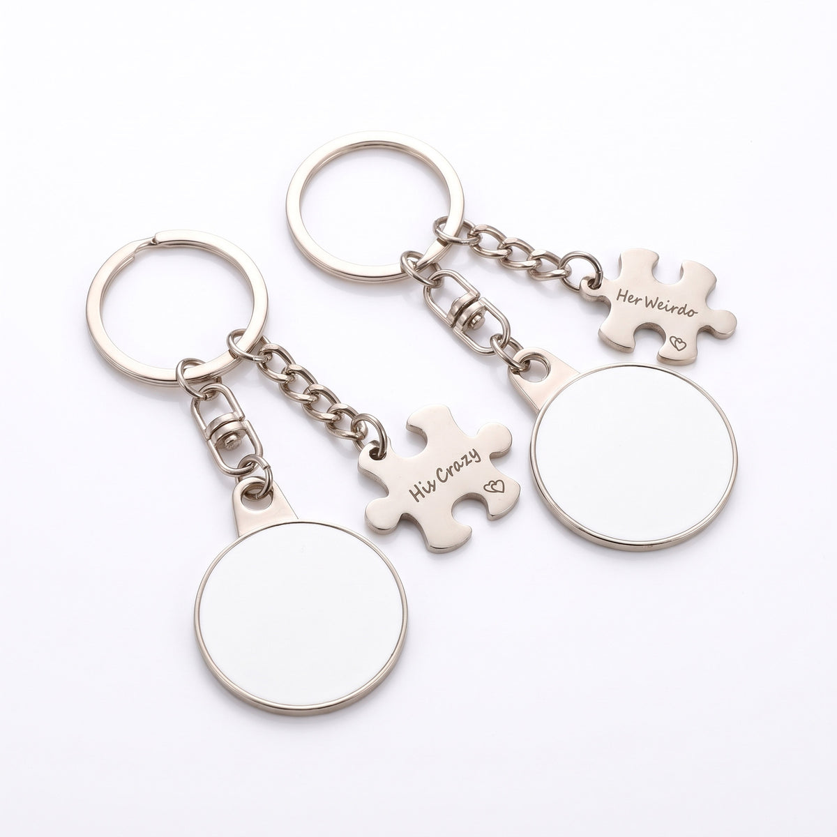 Set of 2 sublimation compatible metal keychains Couple Puzzle