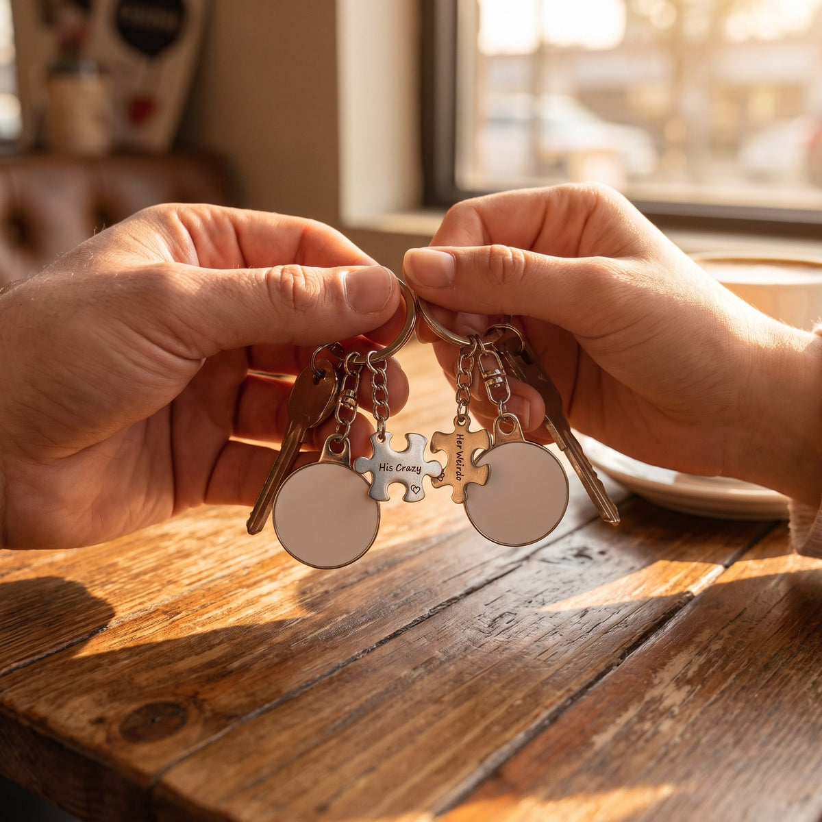 Set of 2 sublimation compatible metal keychains Couple Puzzle