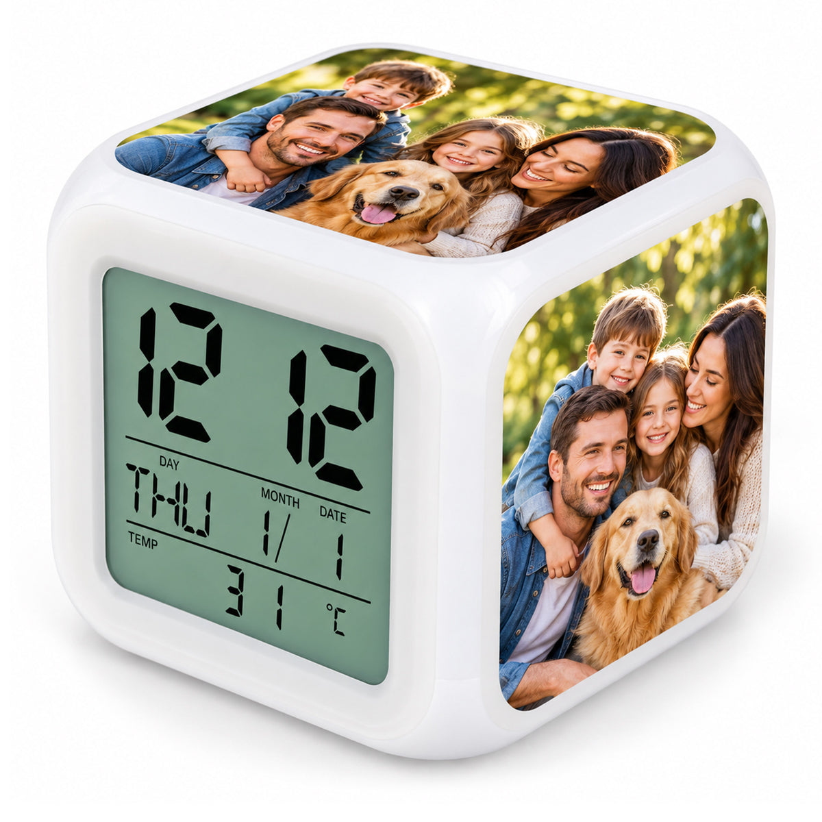 Sublimation digitális óra ébresztővel és éjszakai fénnyel - KOCKA