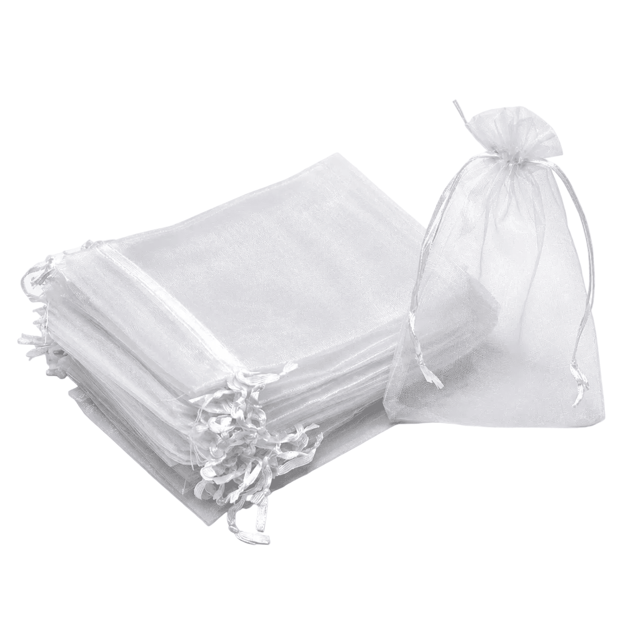Saculeti organza cu snur satin 9x12cm - set 100 buc SCORG912-alb - Green Print