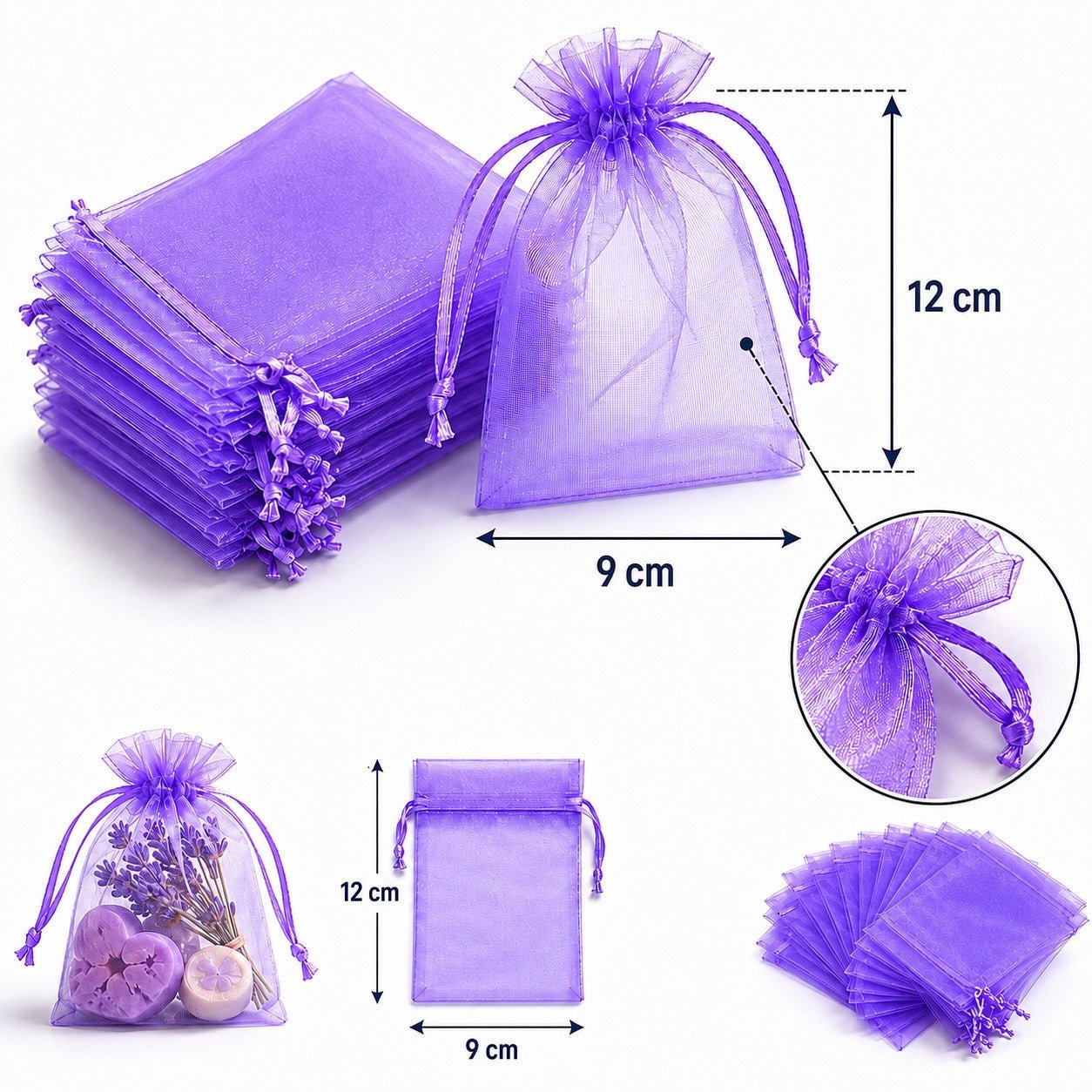 Saculeti organza cu snur satin 9x12cm - set 100 buc SCORG912-mov - Green Print