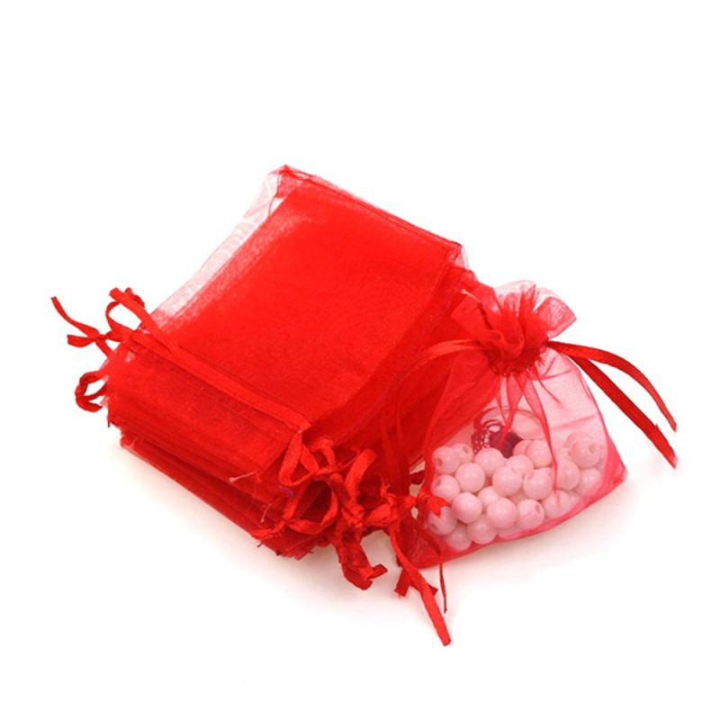 Saculeti organza cu snur satin 9x12cm - set 100 buc SCORG912-ros - Green Print