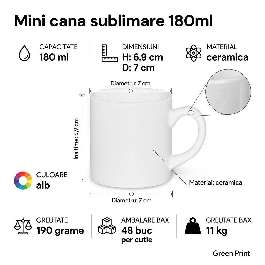 Mini cana sublimare 180ml A0120 - Green Print